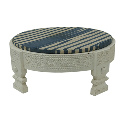 Taj Carved White Footstool with Haveli Striped Cushion