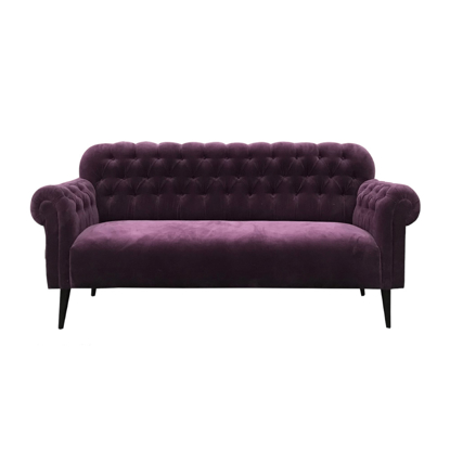 Button Tufted Sofa in Velvet Aubergine