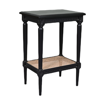 Dark Chocolate Side Table with Rattan Detail