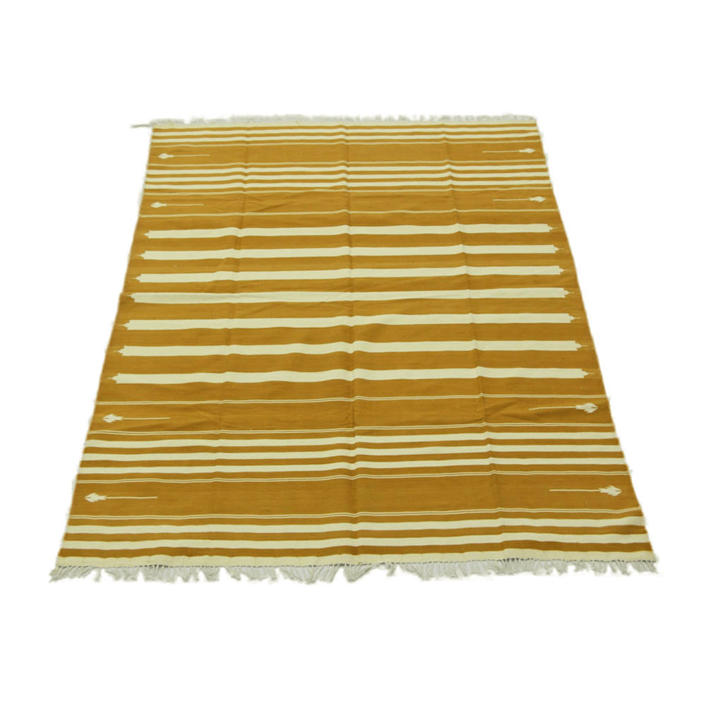 Havelli Striped Dhurry in Mustard and Cream