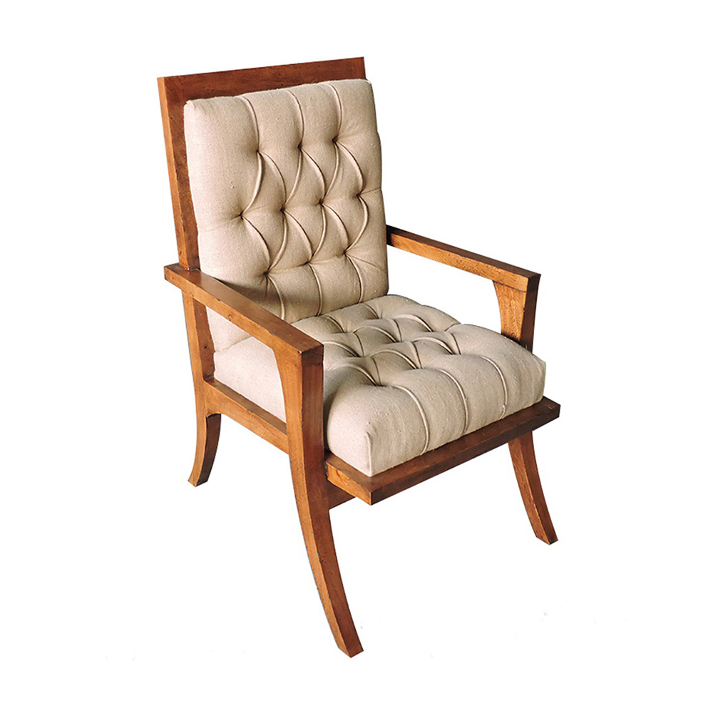 Wooden Arm Chair with Button Tufted Cushioning