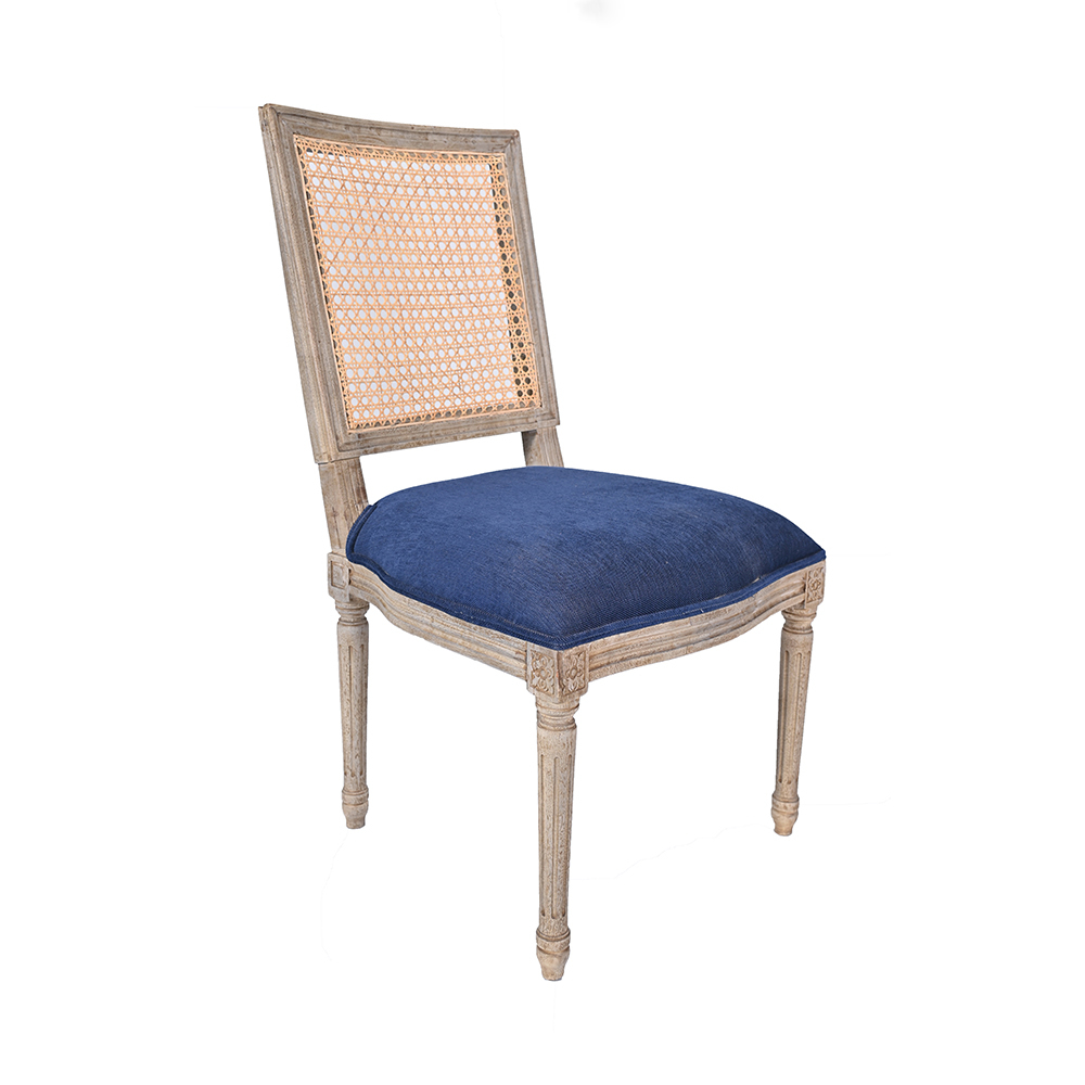 Rattan Back Blue Dining Chair