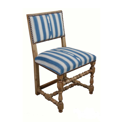 Blue and White Dining Chair with Brass Nail Detail