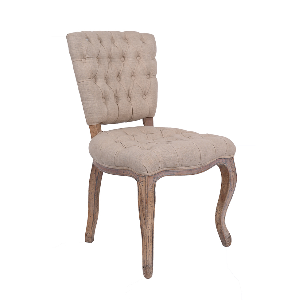 Button Tufted Beige Dining Chair
