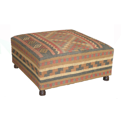 Kilim Upholstered Low Ottoman