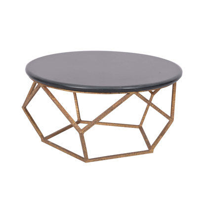 Black Granite Table Top with Geometric Base in Metal