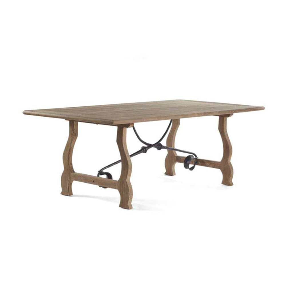 Rectangular Dining Table with Wrought Iron Detail on Legs