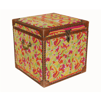 Vintage Playful Color Printed with Leather Border Trunk