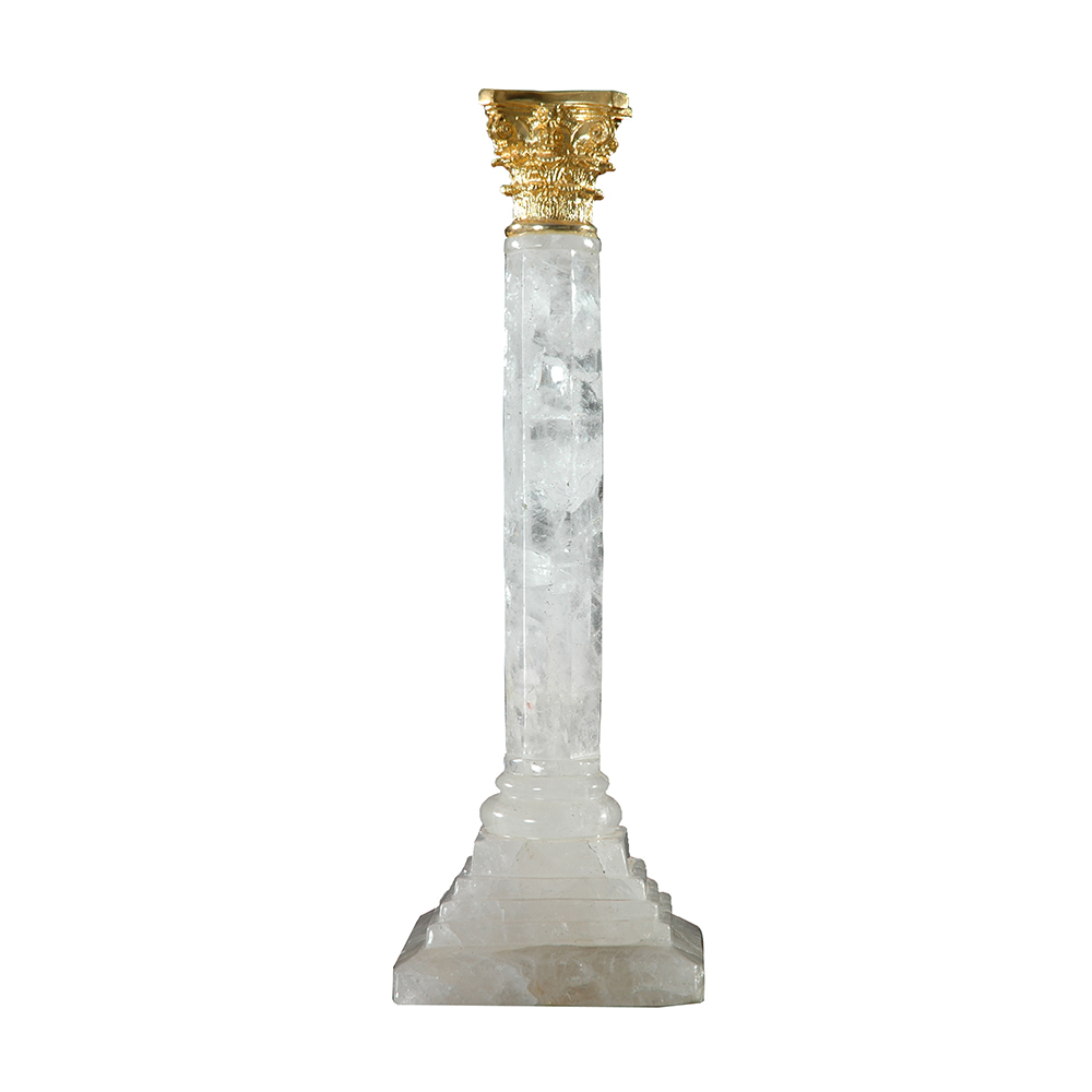 Crystal Candle Stand in Pillar with Golden Detail