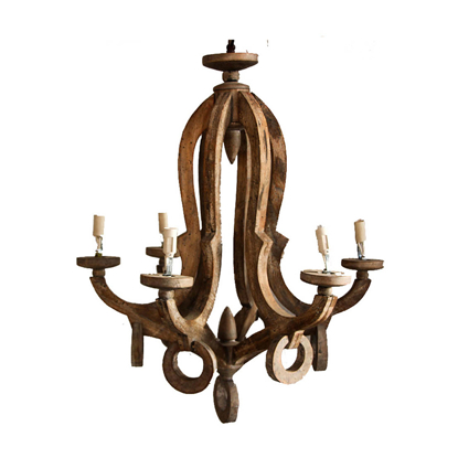 Natural Wood Chandelier with Ring Hoop Detail