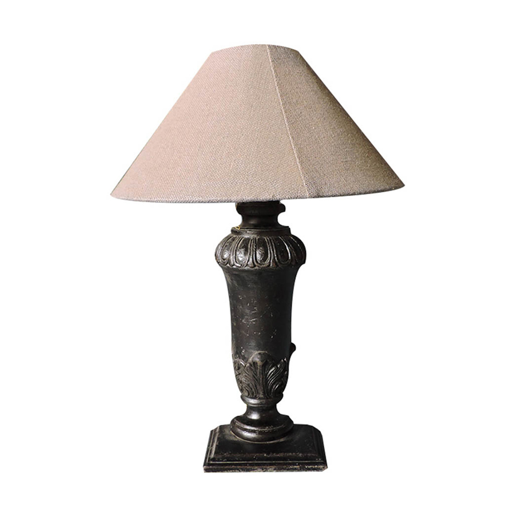 Black Base Wooden Table Lamp with Carved Detail