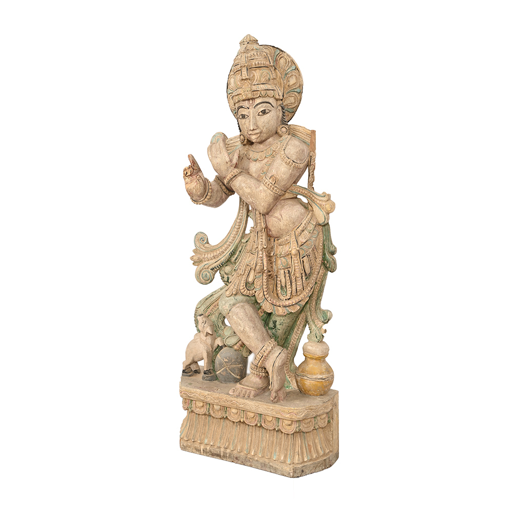 Wooden Vintage Hand Painted Goddess Krishna  Figurines