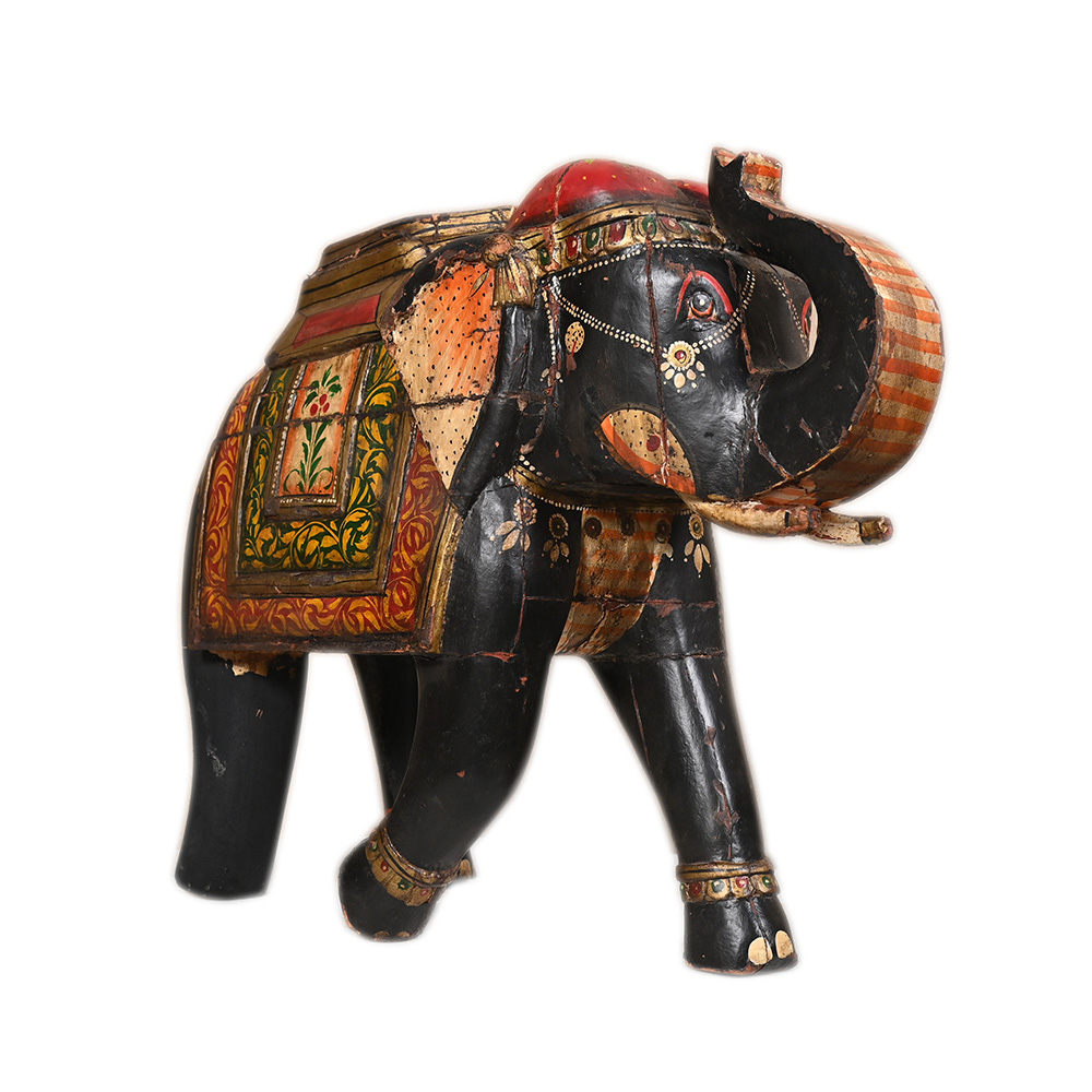 Wooden Vintage Hand Painted Elephant Figurines