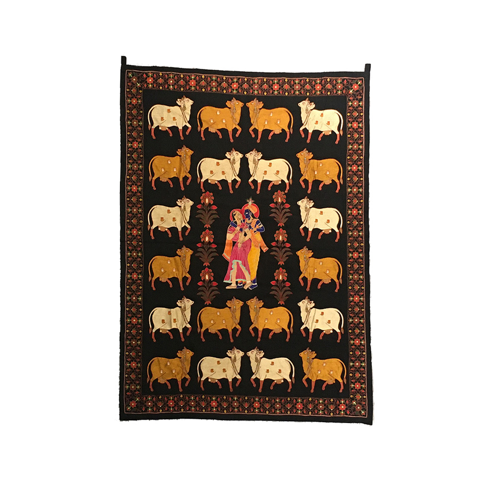 Beautiful Krishna-Leela Silk Embroidery Textile
