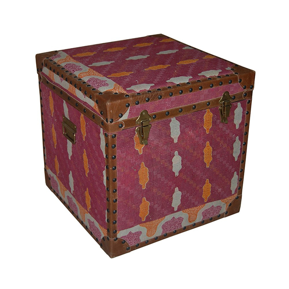 Vintage Motif Printed with Leather Border Trunk