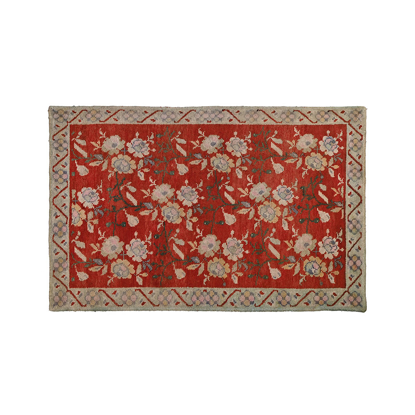 Handmade Red Floral with Beige Border Carpet